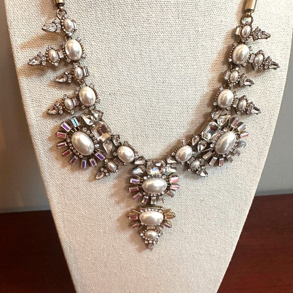 Banana Republic Statement Necklace Costume Jewelry Crystals Faux Pearl BR tag